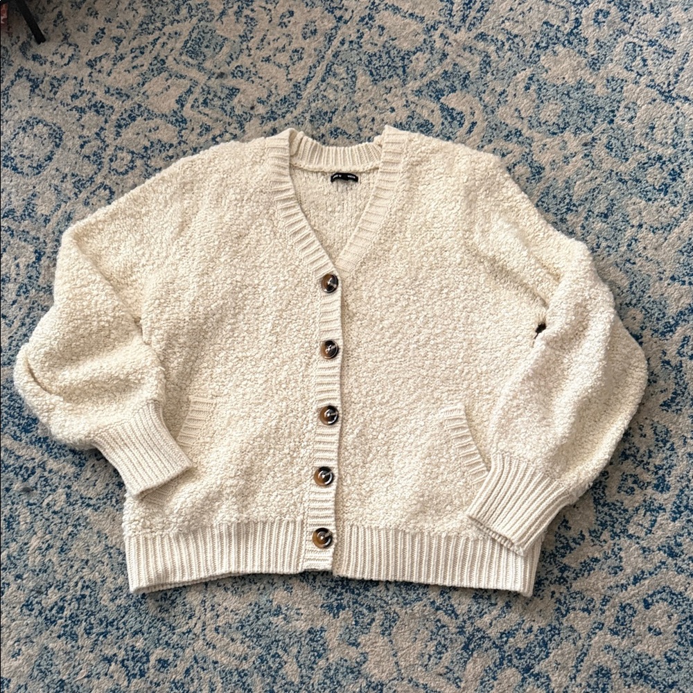 Who what wear white cream boucle cardigan sz large L